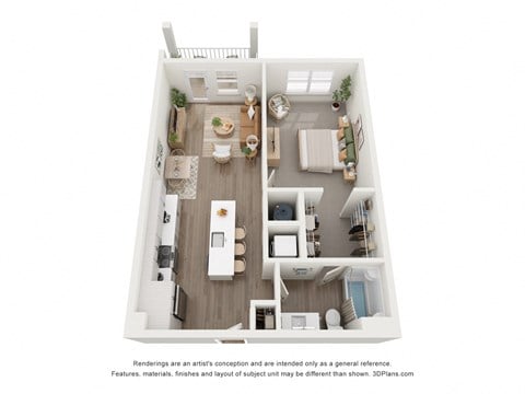 Floor plan for 1 bed, 1 bath, 748 sqft